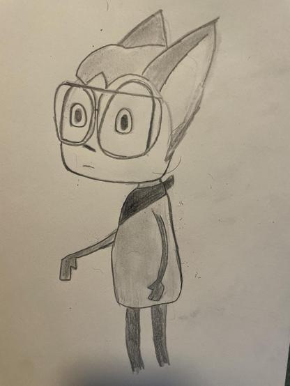 cartoony drawing of a wolf eared guy in the style of Invader Zim, pencil