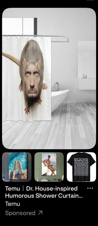 Temu Dr House-inspired humorous shower curtain Temu 
Dr. House but a mouse but it’s a shower curtain