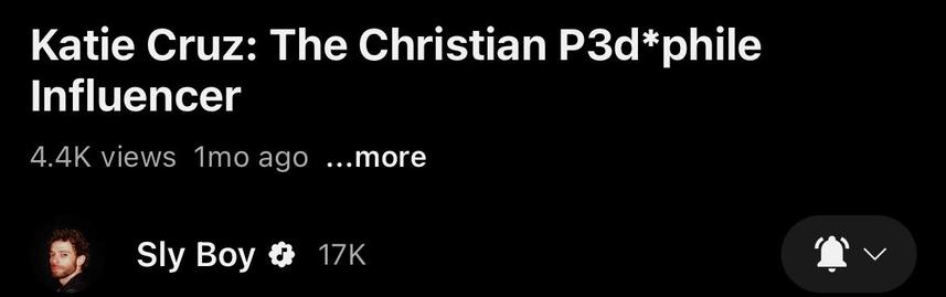Katie Cruz: The Christian P3d*phile
Influencer
4.4K views 1mo ago ...more

® Sly Boy & 17K y
