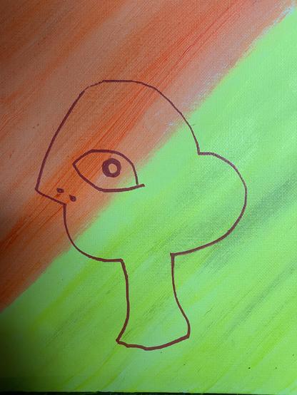 Red outline of a face on an orange and yellow background 