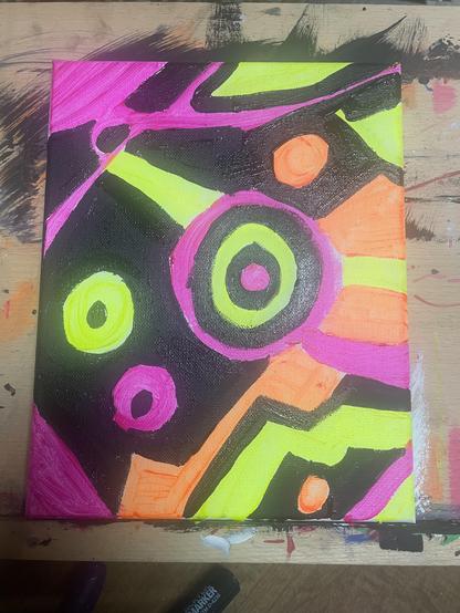 abstract black, pink, orange painting
