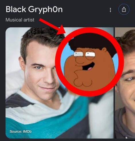 Black Gryph0n musical artist (arrow pointing to black Peter Griffin)